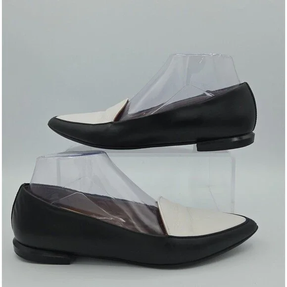 Everlane Women's Modern Point Flat Italian Leather Black and White Size 8 - Picture 1 of 8